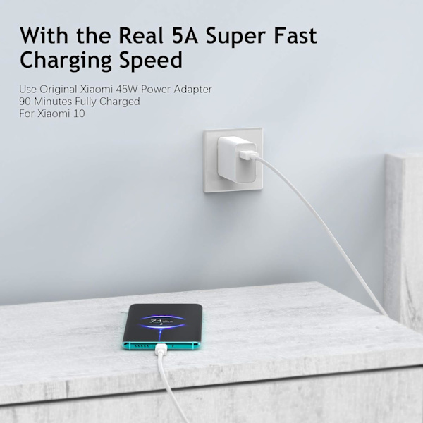 USB-C-kaapeli 1 m, 6 A, XiaoMille, nopea lataus, tiedonsiirto