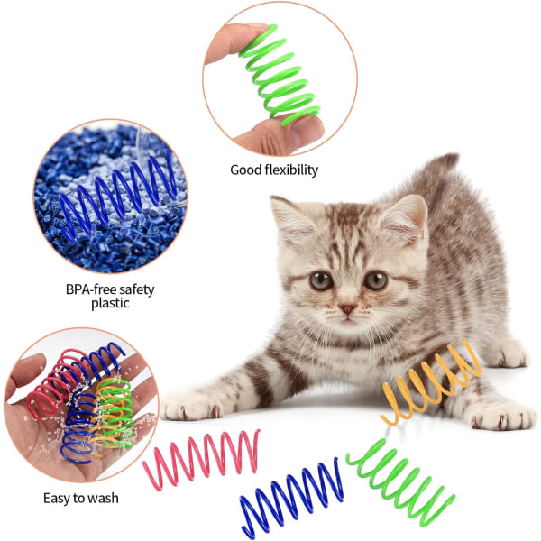 24 stk. Farverigt forårs kattelegetøj, genanvendeligt interaktivt kattelegetøj af plast til at smække, bide, jage killinge kattelegetøj, 4 farver