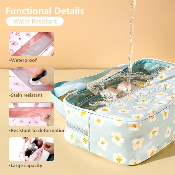 3 stycken transparenta necessärer, vattentät PVC-necessär för kvinnor, bärbar sminkväska för resor, badrum pink