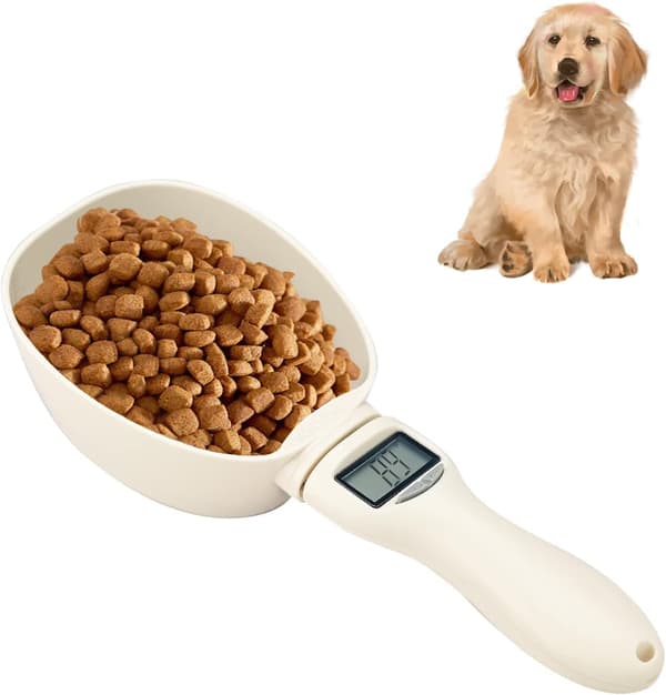 1 st Måttskopa för djurfoder med våg, digital köksmåttsked för hund och katt, exakt måttskopa för hundfoder, max 800g