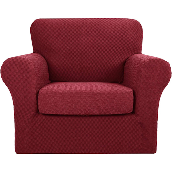 2 stycken nya Jacquard fåtöljöverdrag med armstöd halkfri stretch fåtöljöverdrag för vardagsrum hundar elastiskt sofföverdrag soffskydd (1 sits, vinröd)