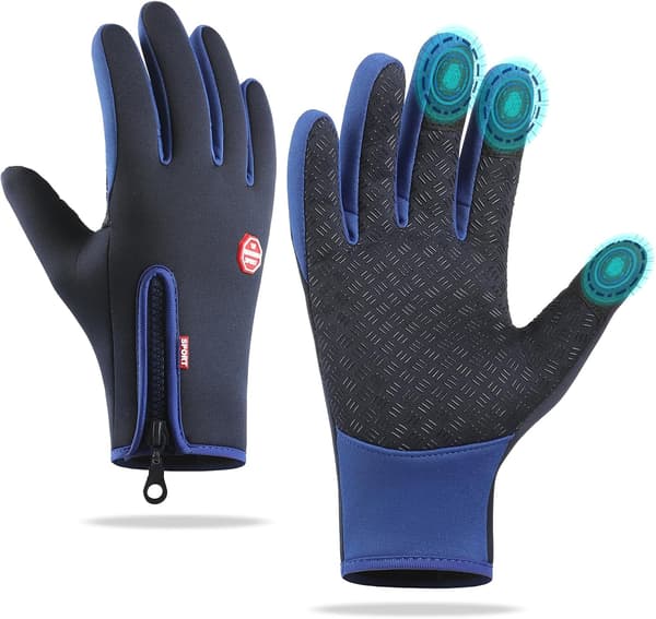 Vinterhandskar, pekskärm, halkfria, lätta foder, gel - elastisk mudd - termisk mjuk, för cykling, sport, klättring, blå, L