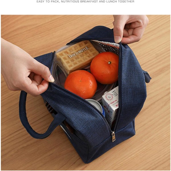Frokosttaske, sød pap-isoleret madkasse, genanvendelige frokosttasker, vandtæt frokosttaske, foldbar frokosttaske til kvinder, mænd, børn og studerende Navy