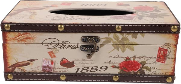 Blomstervevboksdeksel Vintage Tre Rektangulær Dekorativ Vevboks Vevboksdispenser
