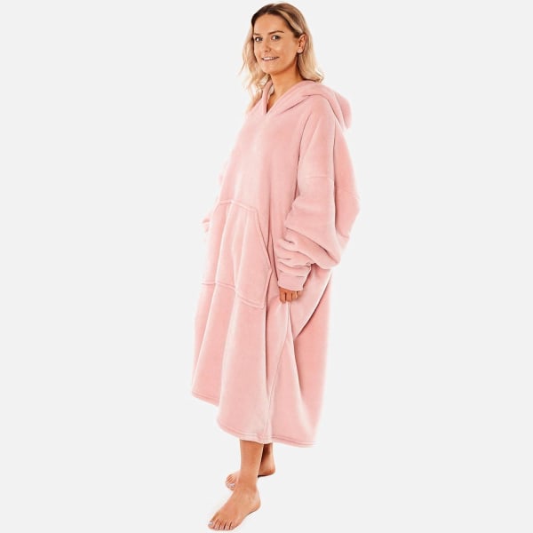 Extra lång överdimensionerad filt huvtröja Bärbar Throw med fickor Ärmar Mjuk Sherpa Fleece Bärbar Throw Giant Sweatshirt Blush Pink