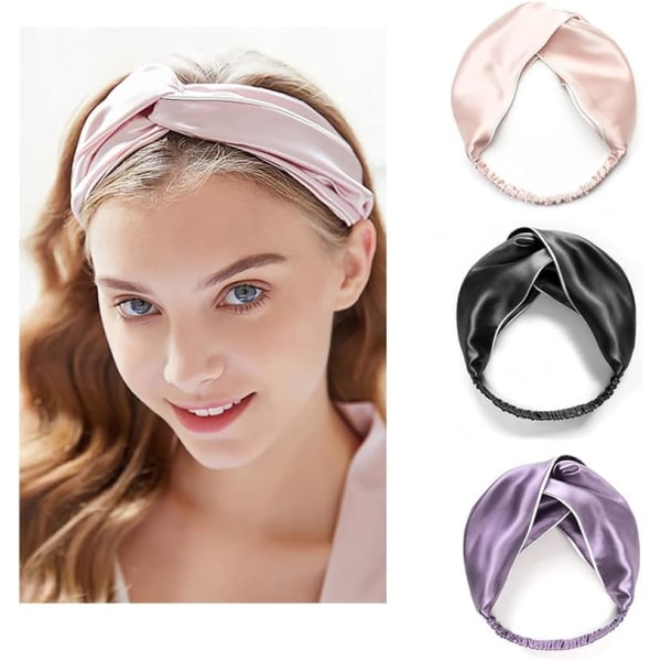 Bredt pandebånd Silke Cross Vask Ansigt Hårbånd Pink Yoga Hovedomslag Elastisk hårtilbehør
