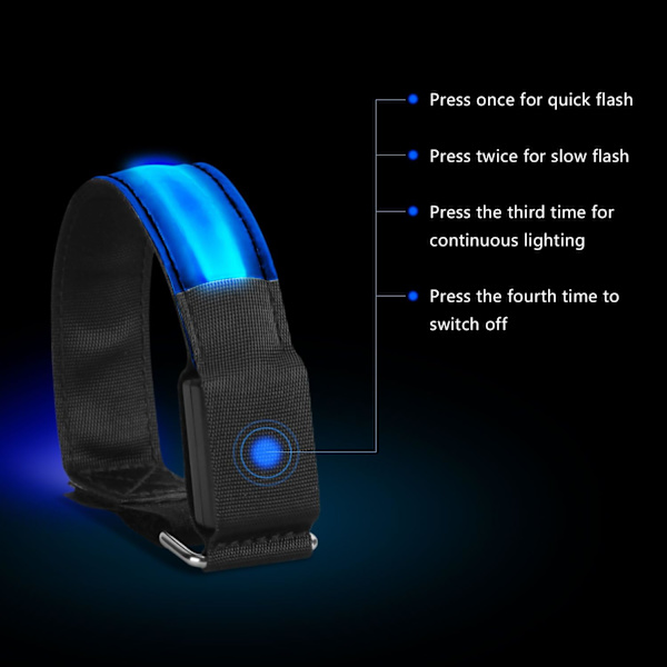 LED-armband, lysande armband säkerhetsljus-upp sportarmband fotled reflekterande remsor med LED-blinkande löpljus, blå 2 st
