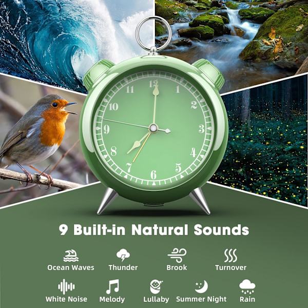 Vækkeur Bluetooth-højttaler Smart med 9 naturlige stemmelyde Maskine Timer Alarm FM-radio