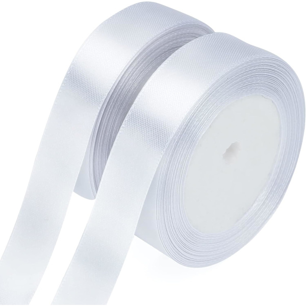 2 st Satinband, 2cm bred*22m/rulle Vit Satinband, Presentband för Bröllop Jul Födelsedag