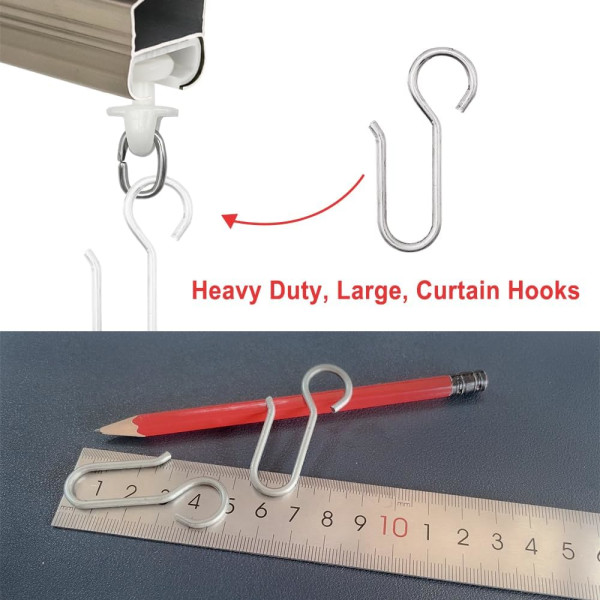 Curtain Hooks, 40 Pieces Curtain Rail Hooks, Heavy Duty Zinc Curtain Hooks, for Door Curtains, etc (50x2.5mm)