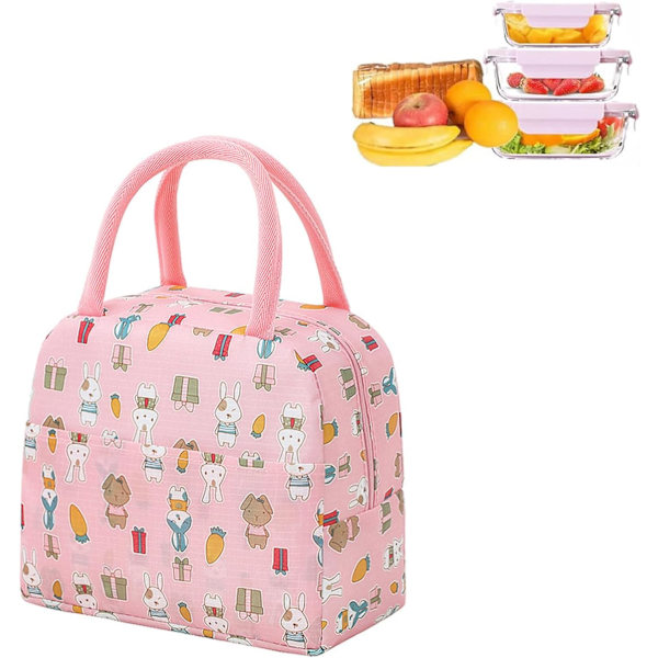 Vedenpitävä kannettava lounaskassi, eristetty lounaskassi, eristetty piknikkassi, sopii naisille, miehille, kouluihin, toimistoihin, piknikeille Pink