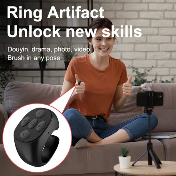 BAISE Bluetooth-fjärrkontrollring, mobiltelefon självutlösare kort videofjärrkontroll