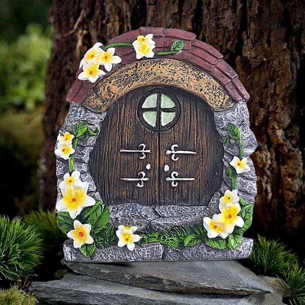 Fe Dør Have Dør og Vindue til Træer, 14cm Resin Miniature Dør Vindueskarm Dør, Have Dekoration