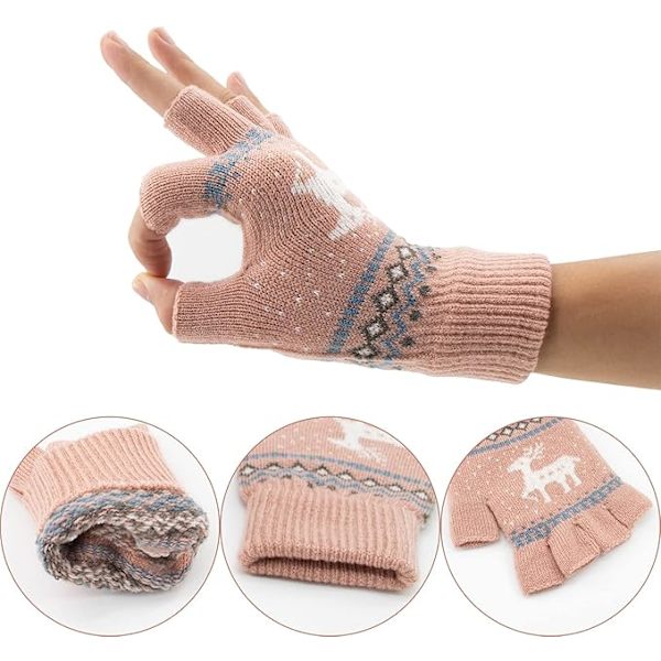Unisex Vinterhalvfingerhandskar Varma Vinter Pekskärm Handskar Stretch Stickade Skrivhandskar Pink
