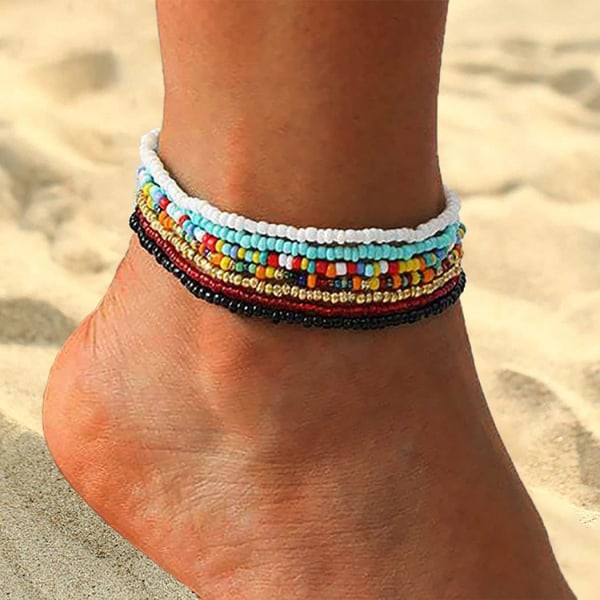 Handmade Beads Multilayered Women Anklets Colorful Women Ankle Bracelets Beaded Bracelet