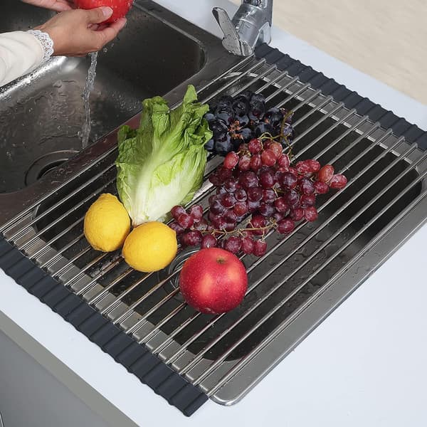 Rullbar diskställ, SUS304 över diskbänken Multipurpose Roll-Up diskställ, svart