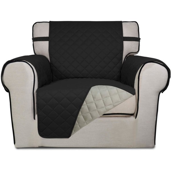 Vendbar Quiltet Sofabetræk, Vandresistent Slipcover Møbelbeskytter, Vaskbare Sofarem (Sort)