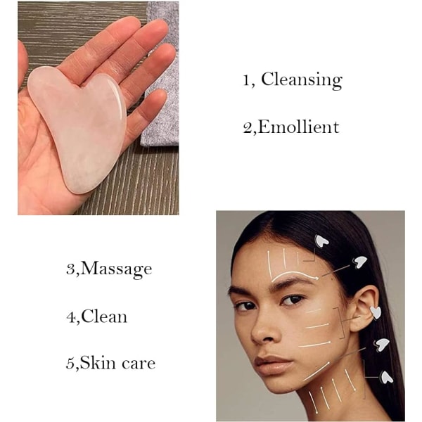 Gua Sha, massageverktyg i natursten för bantning och uppstramning (rosa)