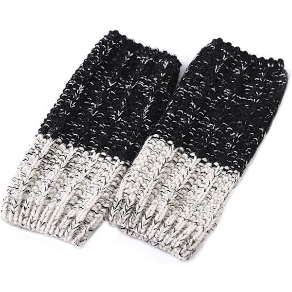 Strikkede yogabenvarmere for damer, myke strikkede heklede yogasokker, chunky bootmansjetter, toppersokker, damegamasjer for dans eller ballett black/ivory