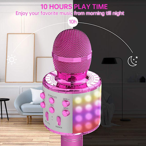 Karaokemikrofoni lapsille, langaton Bluetooth-karaokemikrofoni LED-valoilla, kannettava kädessä pidettävä mikrofoni kaiutinlahja