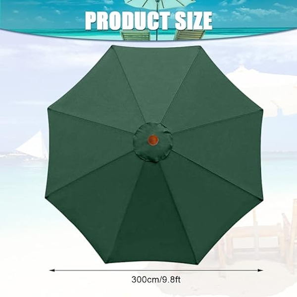 9,8 Ft Udskiftnings-Parasoldug, Universal Parasol Udskiftningsstof, Haveparasol Solskærm Dækning til Have Terrasse Have Strand dark green