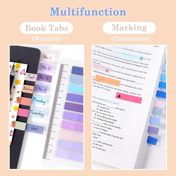 600 stk. sticky notes, pakke med 3 blokke sticky tabs, indeks tabs, bog tabs, notes tabs, annotation tabs, farvede sidemarkeringsetiketter
