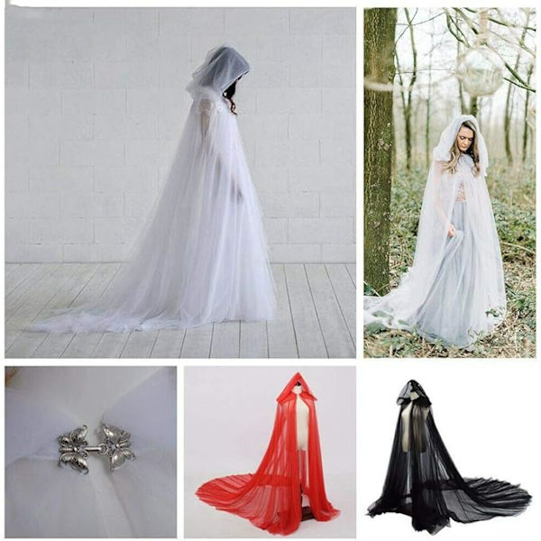 Tulle Kappe Bryllupskåpe med Hette Lang Jakke Brud Pels Red