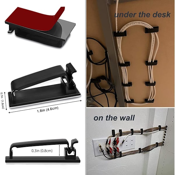 50 st självhäftande kabelhanteringsklämmor, kabelorganisatörer kabelklämmor sladdhållare för TV PC Ethernet-kabel under skrivbordet