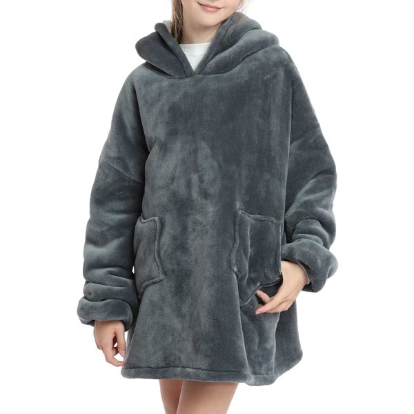 Överdimensionerad huvtröjafilt för barn Mjuk varm och mysig bärbar filt Sweatshirt Fleece Sherpa filt med fickor Husky