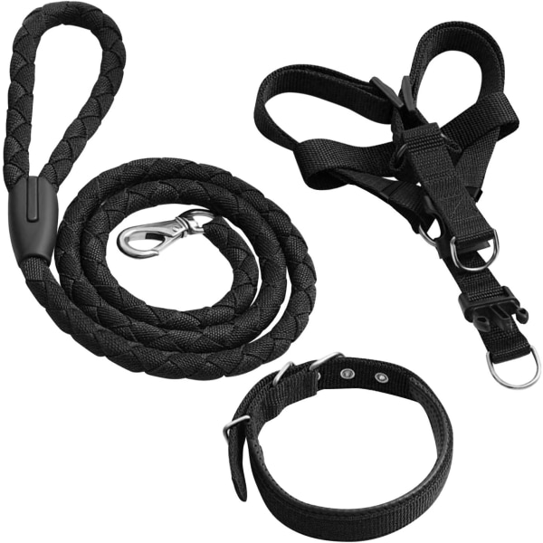 Pet Collar Leash Harness Set Padded Soft Breathable Mesh  Pull Rope Long Lead Training