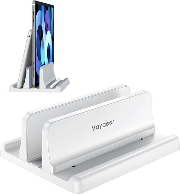 1 stk. Vertikal Laptop Stand Holder Plast Justerbar Desktop Notebook Dock Pladsbesparende 3 i 1 (hvid)