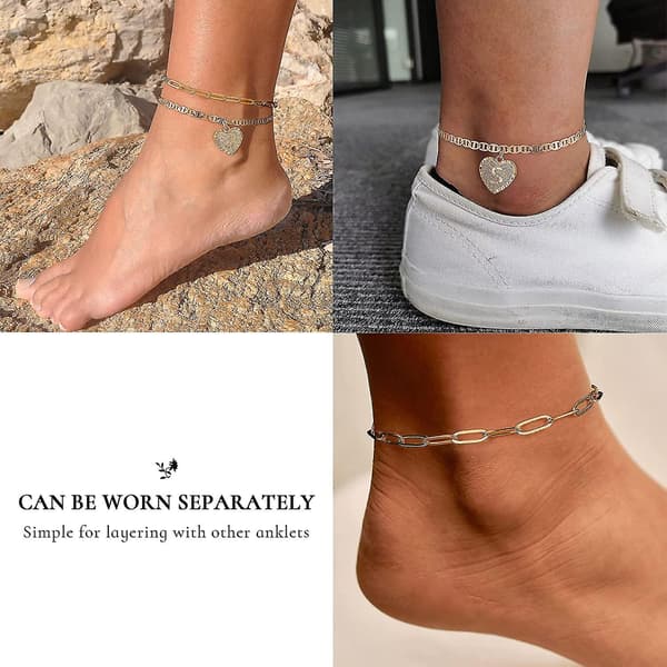 Initial Anklets för kvinnor, legering Hjärta Anklet med initialer Brev Charm Anklets för kvinnor