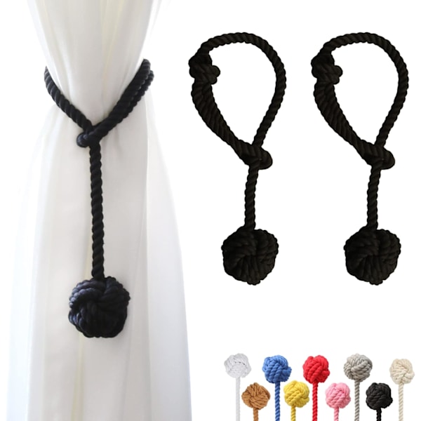 Paket med Gardinband med Stor Vävd Boll för Utomhus, Handvävda Bomulls Gardinband, Dekorativa Gardinband Black