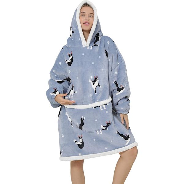 Oversized hættetrøje-sweatshirt-tæppe, super blødt varmt behageligt tæppe-hættetrøje, til voksne, kvinder og piger Jumping Puppy