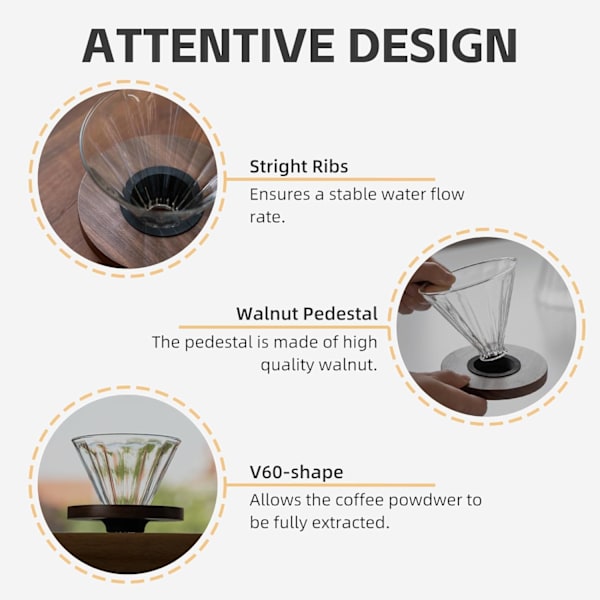 600 ml Träfästen Glas Kaffe Dropp och Kanna Set
