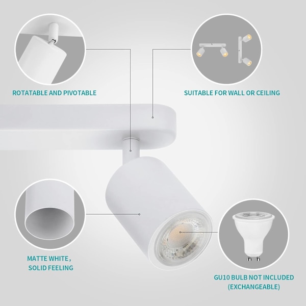 LED-taklampe, taklampe roterbar (uten pære) White