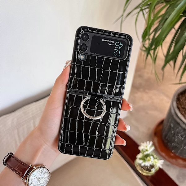 Krokodilmönstrat Skal Kompatibelt Med Samsung Galaxy Z Flip 4, Mjukt TPU Stötfångarskydd Med Ring