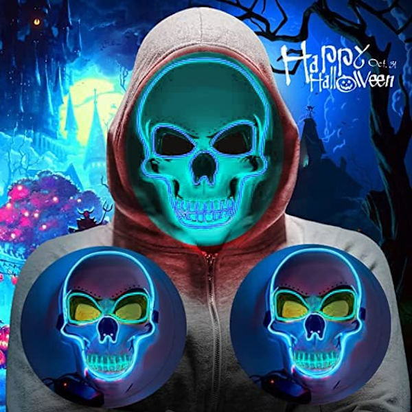 Halloween-naamiot, The Purge LED-naamio, LED-luurankonaamio, V for Vendetta -naamio, DIY-kallomaalaus ja 3 valaistustilaa juhliin, karnevaaliasuun, jouluun blue