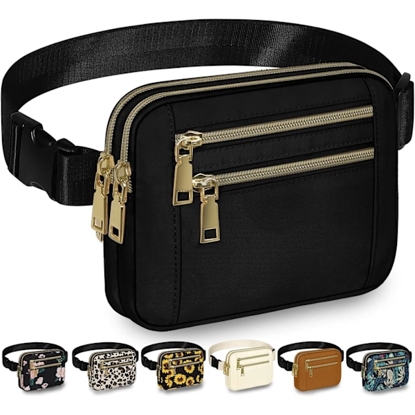 Fanny Packs til kvinder - Fashion bæltetasker med justerbar rem og 4 lynlåslommer - Vandtæt crossbody-bæltetaske til alle lejligheder