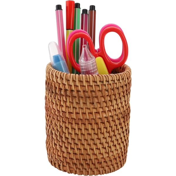 2 kpl Rattan-kynäpidikettä, käsintehty Wicker-kynäkuppi meikkisiveltimien pidike, kynälaatikko