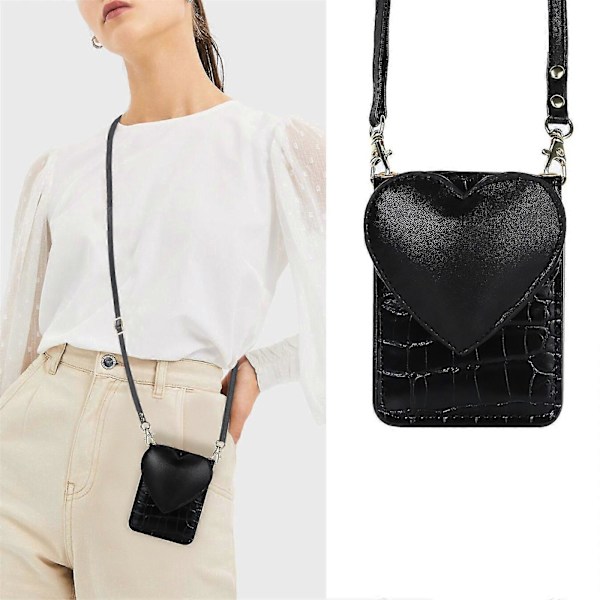 Houndstooth Sydänkuvioinen Suojakotelo Samsung Galaxy Z Flip 4/3:lle, PU-nahkainen crossbody-kaulanauha