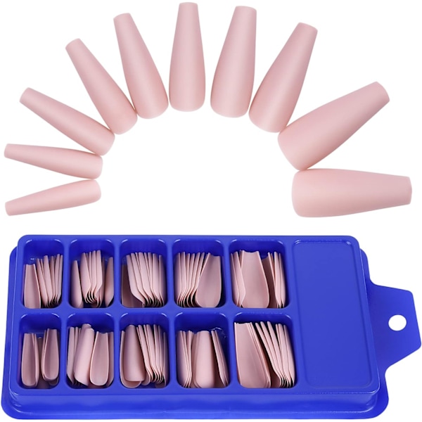 Matte Akryl Falske Negler Tips Kit Set 100 Stykker Falske Fingernegler Forlengelse Lang  Kiste Ballerina Full Dekning DIY Dekorasjoner pink