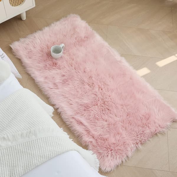 Firkantede fuskepels fleece fluffy tepper, vaskbart yogateppe, soveromstepper, kamel - 2'x 3', rosa