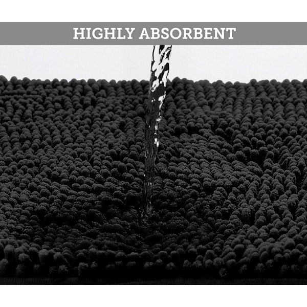 Bademåtte - Ekstra blød plys badeværelsesmåtte, Chenille mikrofiber materiale, Superabsorberende shaggy bademåtte (40 x 60 cm, Sort)