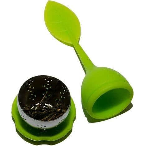 Rostfritt teinfuser med silikon sil lock grönt blad - 4 stycken