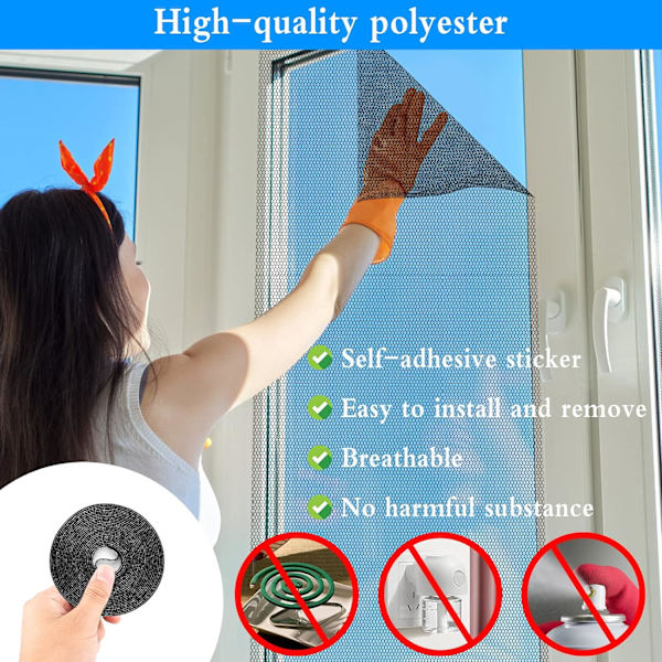 Vindue Myggenet, 3 Fly Screen Vindue Net Insektnet Insektnet Insekt Bi Myggenet med 3 Tapes Hvid black 1.5*2M