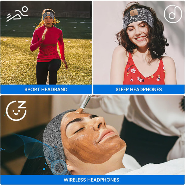 Sömnhörlurar Bluetooth Pannband,Trådlös Musik Sömnhörlurar för Kvinnor Män