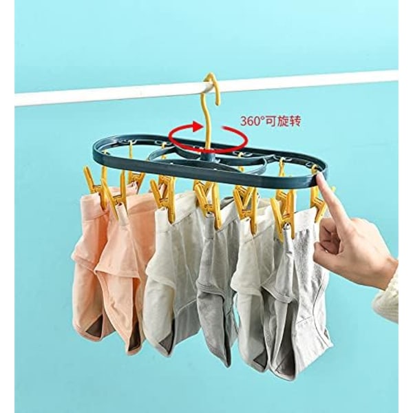 Tøjlinesclips, hængende tørrestativ med 12 clips, mini roterende hængende tørrestativ til undertøj og sokker.