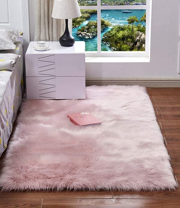 Firkantede fuskepels fleece fluffy tepper, vaskbart yogateppe, soveromstepper, kamel - 2'x 3', rosa