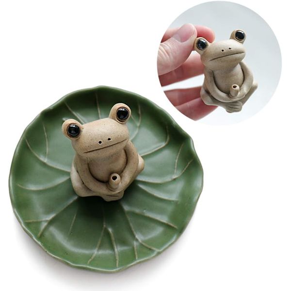 Håndlaget keramisk pinne røkelse brenner holder, liten frosk røkelse, mini søt dyrestatue hjem røkelse brenner